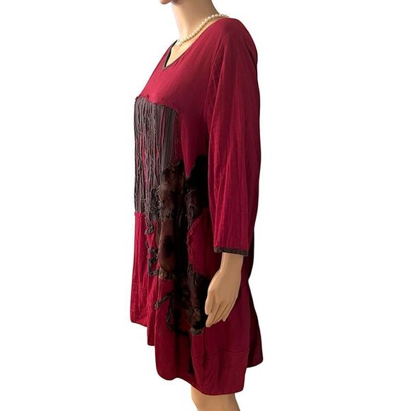 Peacock Ways Women’s 100% Cotton One Size Red Flowy Dress or Tunic Top, Sleeves - Picture 2 of 13
